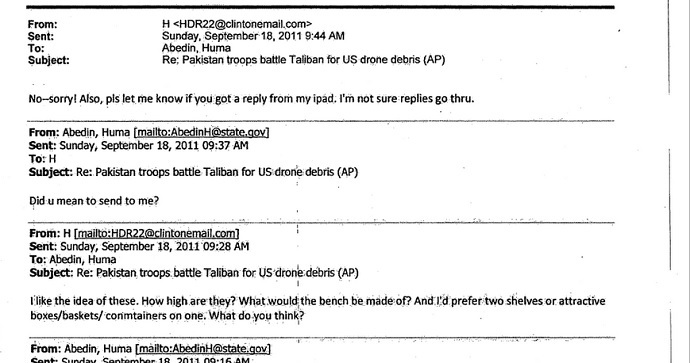 A FOIA request shows the September 2011 emails in which Clinton used her iPad to conduct State Department business from her personal email address (Contributed by: Jack Gillum, Associated Press)