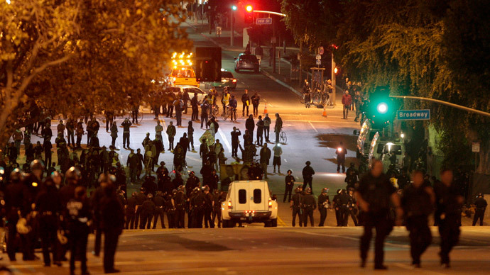 Police take over the streets as protesters from the Occupy LA encampment outside City Hall face eviction in Los Angeles November 30, 2011.(Reuters / Jason Redmond )