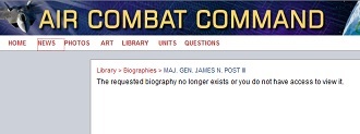 Maj. Gen. James Post III's biography has already been removed from the Air Combat Command page (screenshot from acc.af.mil)