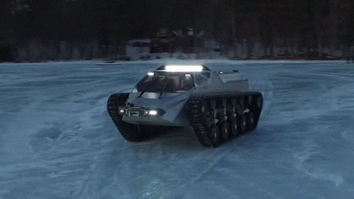 Batmobile? Moon buggy? Who knows, but the armored hell-car drifts on ice! (VIDEO)