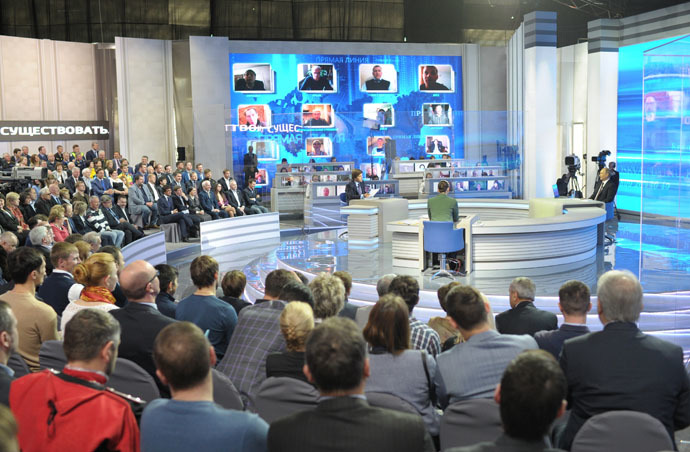 April 17, 2014. President Vladimir Putin replies to questions from Russian citizens during annual Q&A session. (RIA Novosti/Alexei Druzhinin)