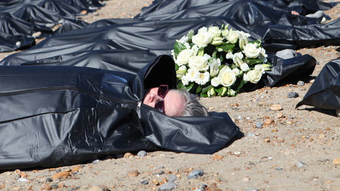 200 body bags on Brighton beach highlight scale of Mediterranean migrant crisis