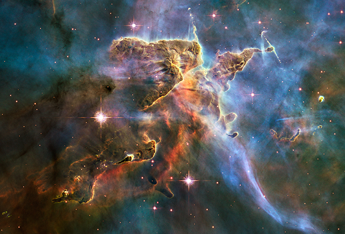 Hubble Captures Spectacular "Landscape" in the Carina Nebula. (Image from Flickr/Credit: NASA, ESA, and M. Livio and the Hubble 20th Anniversary Team (STScI)