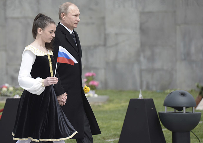 Russia's President Vladimir Putin (R) attends a commemoration ceremony marking the centenary of the mass killing of Armenians by Ottoman Turks in Yerevan, Armenia, April 24, 2015. (Reuters/Alexei Nikolsky/RIA Novosti/Kremlin)