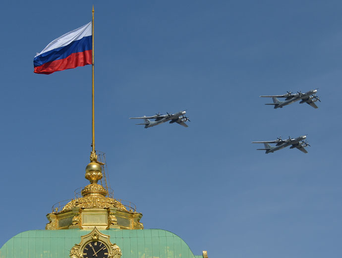 Tupolev Tu-95 Bear strategic bombers at the final rehearsal of the military parade to mark the 70th anniversary of Victory in the 1941-1945 Great Patriotic War. (RIA Novosti/Ramil Sitdikov)