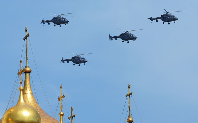 Kazan Ansat-U helicopters during the military parade to mark the 70th anniversary of Victory in the 1941-1945 Great Patriotic War. (RIA Novost/Vladimir Sergeev) 