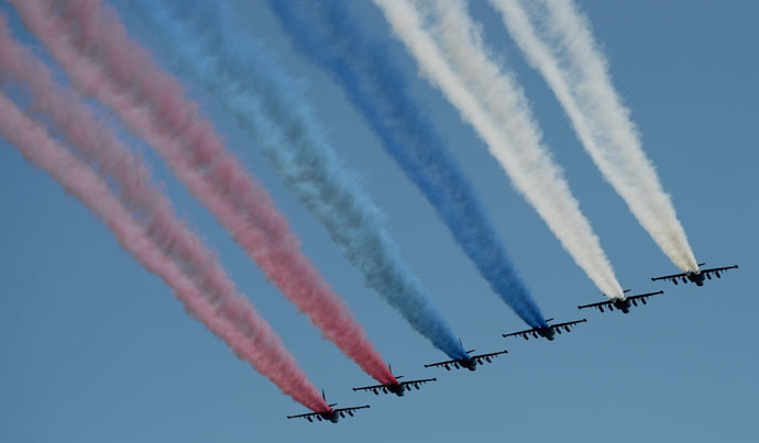 Sukhoi Su-25 Frogfoot ground-attack planes at the military parade to mark the 70th anniversary of Victory in the 1941-1945 Great Patriotic War. (RIA Novosti/Alexander Vilf)