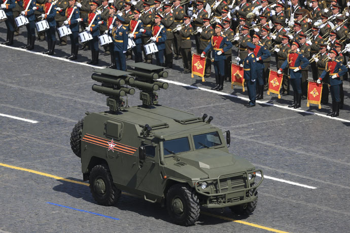 A Tigr (Tiger) Russian all-terrain infantry mobility vehicle drives during the Victory Day parade at Red Square in Moscow, Russia, May 9, 2015. (Reuters/Host Photo Agency)