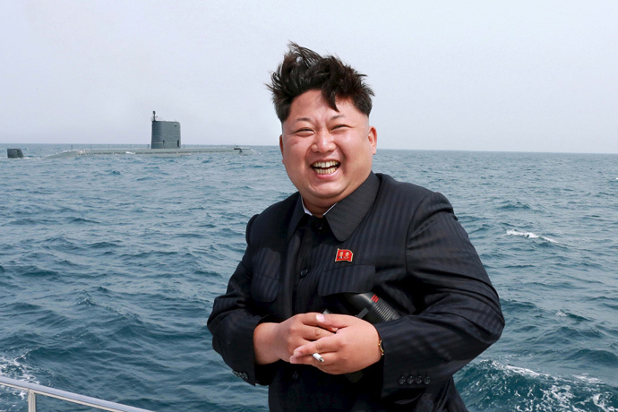 North Korean leader Kim Jong Un watches the test-fire of a strategic submarine underwater ballistic missile (not pictured) in Pyongyang on May 9, 2015. (Reuters / KCNA)