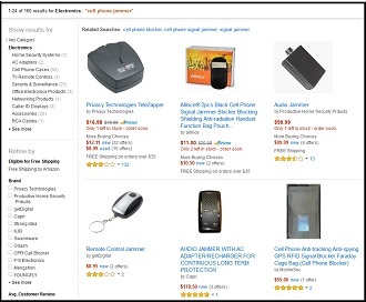 A selection of cell phone jammers sold online (Screenshot from Amazon.com)