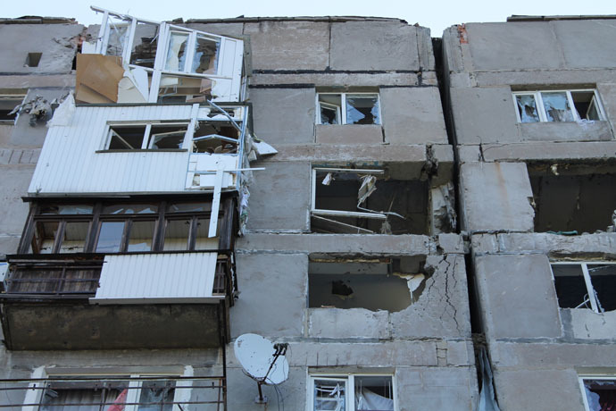 A residential building destroyed by an attack of Ukrainian forces in Donetsk. (RIA Novosti/Irina Gerashchenko)