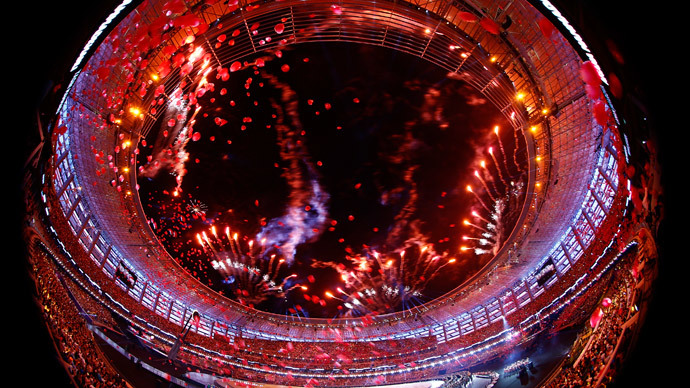 Fierworks explode during the opening ceremony of the 1st European Games in Baku, Azerbaijan, June 12 , 2015. Picture taken with a fish-eye lens. (Reuters / Kai Pfaffenbach)