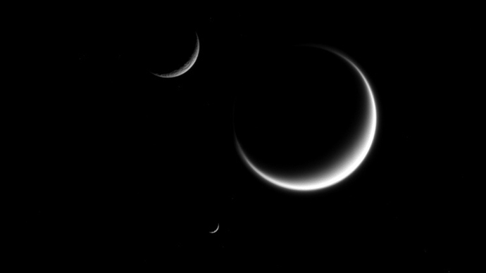 Rare triple crescent moons orbiting Saturn caught by Cassini probe