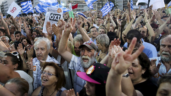 Demonstrators shout slogans during an anti-austerity rally in Syntagma Square in Athens, Greece July 3, 2015.(Reuters / Alkis Konstantinidis)