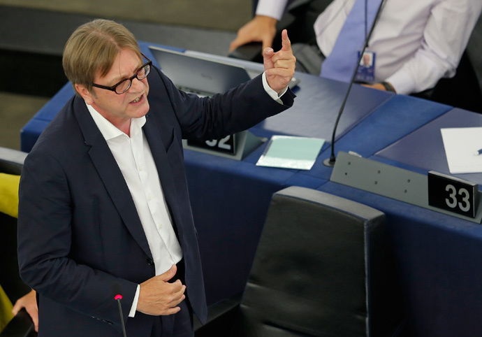 Guy Verhofstadt, President of the Group of the Alliance of Liberals and Democrats for Europe (ALDE) addresses the European Parliament during a debate on Greece in Strasbourg, France, July 8, 2015. (Reuters / Vincent Kessler)