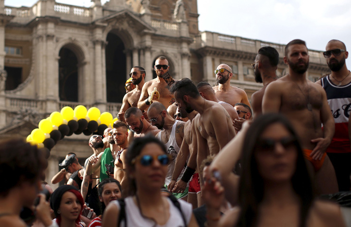 Participants take part in a Gay Pride parade in Rome, Italy June 13, 2015. (Reuters / Alessandro Bianchi)