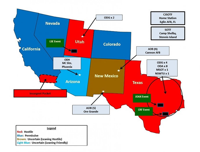 The original map from the public presentation of Jade Helm 15, which launched a thousand conspiracy theories (Photo: Wikipedia)