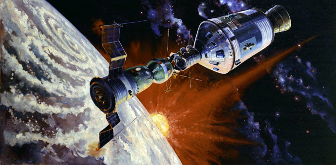 A reproduction of the picture "Space station Soyuz - Apollo" by Alexei Leonov, Space pilot of the USSR. (RIA Novosti)