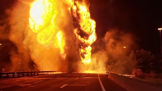 Parking lot drowned in lake of fire