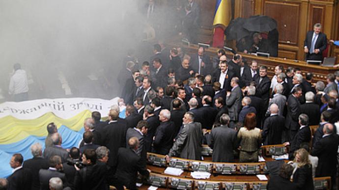 Massive brawl in Ukrainian Parliament
