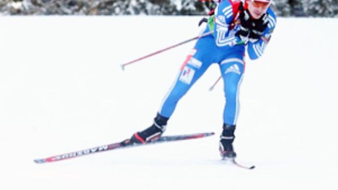 Russian biathlete grabs World Cup lead