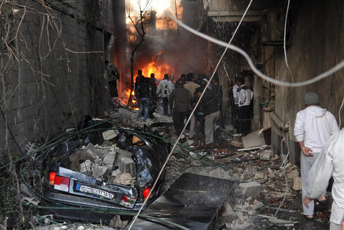 A car bomb explosion in Jaramana, a mainly Christian and Druze suburb of Damascus on November 28, 2012. (AFP Photo / SANA)