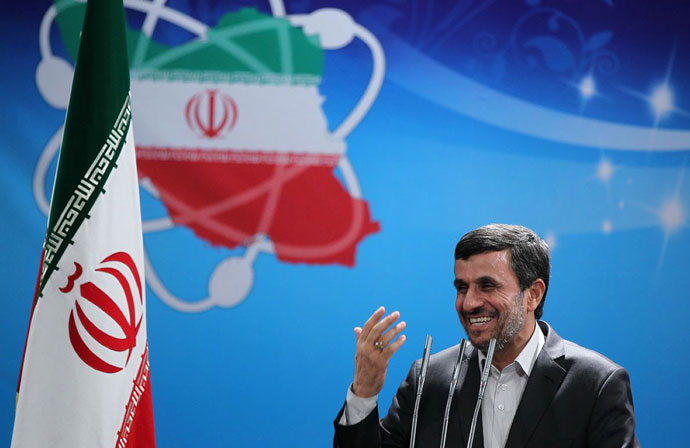 A picture released by the official website of the Iranian presidency shows President Mahmoud Ahmadinejad delivering a speech to the Iran's Atomic Energy Organisation scientists during a ceremony to mark National Nuclear Day in Tehran.(AFP Photo / Iranian Presidency Website)
