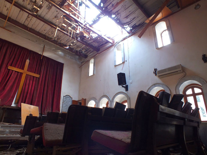 An interior view of a damaged church in the city of Homs.(Reuters / Yazan Homsy)