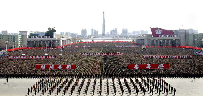 This photo taken and released by North Korea's official Korean Central News Agency (KCNA) on March 29, 2013 shows a gathering at Kim Il Sung Square in Pyongyang. (AFP Photo / KNS)