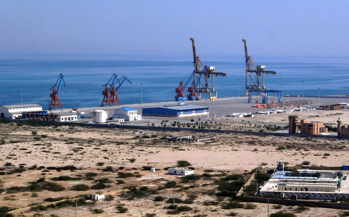 This photograph taken on February 12, 2013 shows the construction site at Gwadar port in the Arabian Sea. (AFP Photo / Behram Baloch)