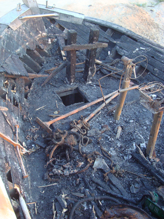 Wreckage of a Palestinian fishing boat destroyed by Israeli navy shelling. (Photo: Eva Bartlett/copyright RT)