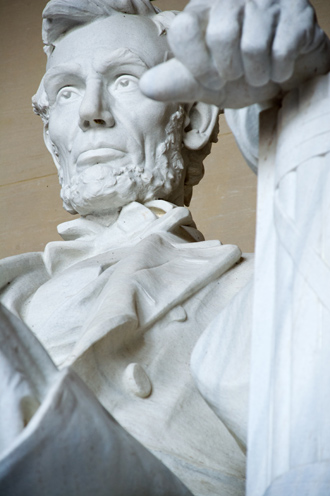 The statue of Abraham Lincoln, the 16th US president is seen inside the Lincoln Memorial in Washington, DC (AFP Photo / Karen Bleier) 