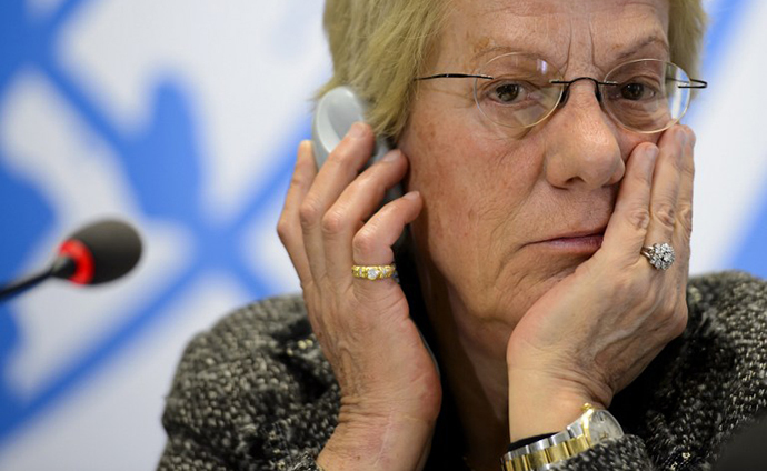 Former United Nations (UN) prosecutor and member of a UN-mandated commission of inquiry on the Syria conflict, Swiss' Carla del Ponte. (AFP Photo / Fabrice Coffrini)