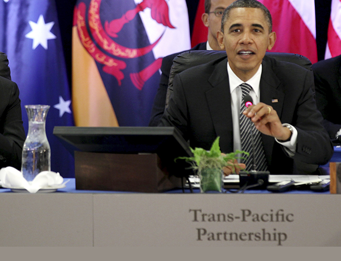 U.S. President Barack Obama speaks during the Trans-Pacific Partnership Leaders meeting at the Hale Koa Hotel during the APEC Summit in Honolulu, Hawaii, November 12, 2011. (Reuters / Larry Downing)