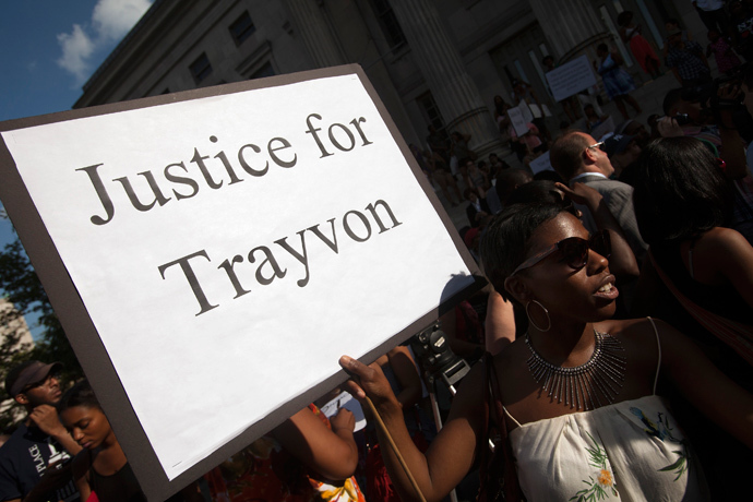 Protesters rally in response to the acquittal of George Zimmerman in the Trayvon Martin trial (Reuters / Keith Bedford)