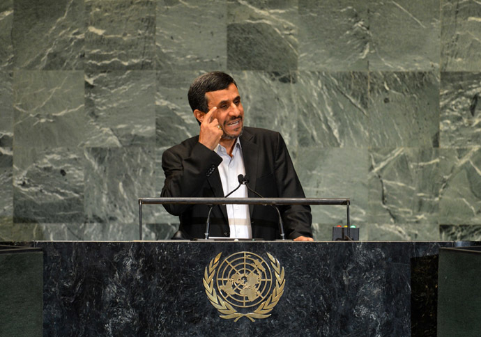 Mahmoud Ahmadinejad, President of Iran, speaks during the 67th session of the United Nations General Assembly September 26, 2012 at UN headquarters in New York. (AFP Photo/Stan Honda)