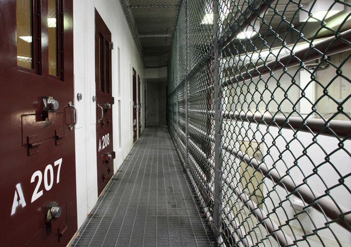 The interior of an unoccupied communal cellblock is seen at Camp VI, a prison used to house detainees at the U.S. Naval Base at Guantanamo Bay (Reuters/Bob Strong)
