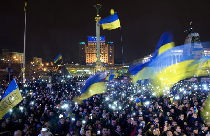 Participants in a rally in support of Ukraine's integration with the EU, on Kiev's Independence Square.(RIA Novosti / Iliya Pitalev)