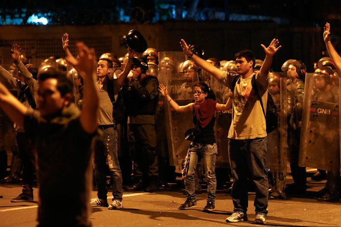 Students take part in a protest against Nicolas Maduro's government in Caracas February 16, 2014.(Reuters / Jorge Silva)