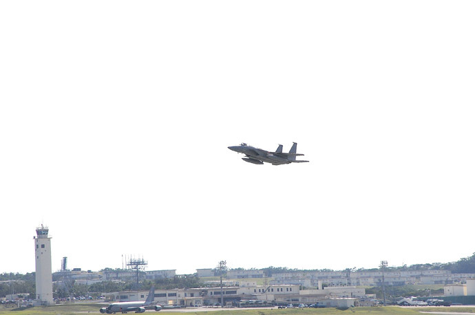 F-15 overflying Kadena air base. Okinawa. Photo by Andre Vltchek