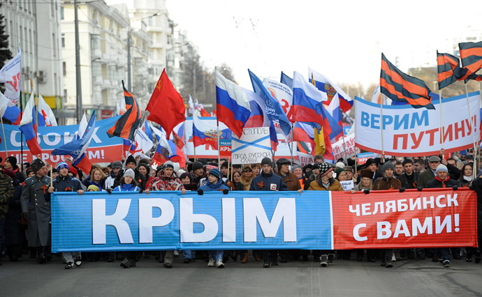 Participants in a rally in Chelyabinsk held to support the population of Ukraine and Crimea. (RIA Novosti)