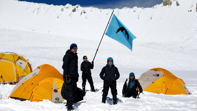 Greenpeace activists stay in their camp disposed on Olivares glacier during the symbolic founding of "Republica Glaciar" (Glacier Republic), some 5,000 meters (16,404 ft.) above sea level, at Los Andes Mountain range, near Santiago city, March 2, 2014.(Reuters / Ivan Alvarado )