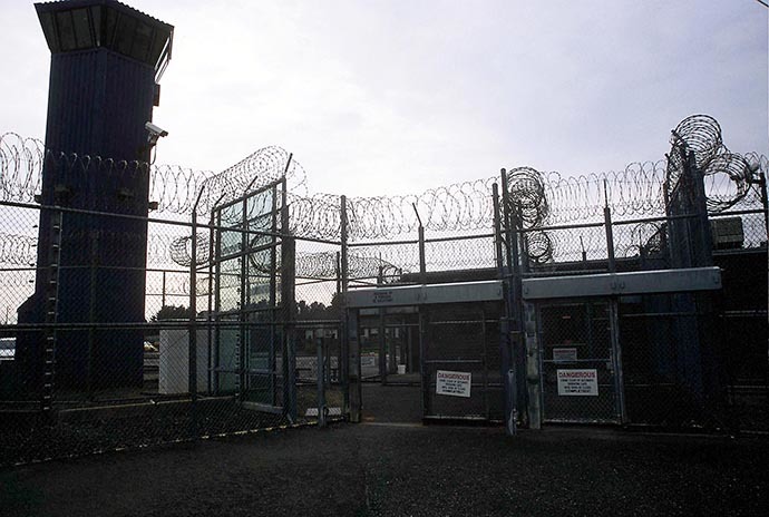 An interior courtyard at Pelican Bay prison in Crescent City, California (Reuters)