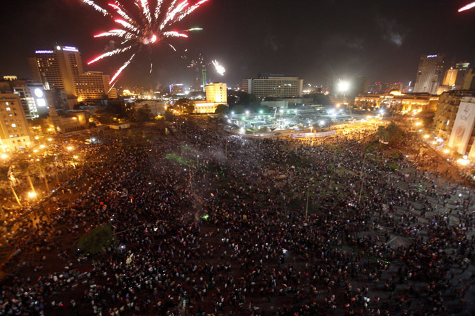 Egyptians gather in Tahrir square to celebrate former Egyptian army chief Abdel Fattah al-Sisi's victory in the presidential vote in Cairo, June 3, 2014. (Reuters/Mohamed Abd El Ghany)