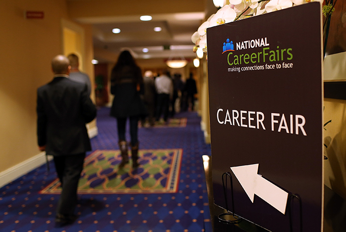 Job seekers arrive at the National Career Fairs' San Francisco South Career Fair (AFP Photo)