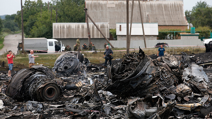 Debris is seen at the site of Thursday's Malaysia Airlines Boeing 777 plane crash near the settlement of Grabovo, in the Donetsk region July 18, 2014 (Reuters / Maxim Zmeyev)