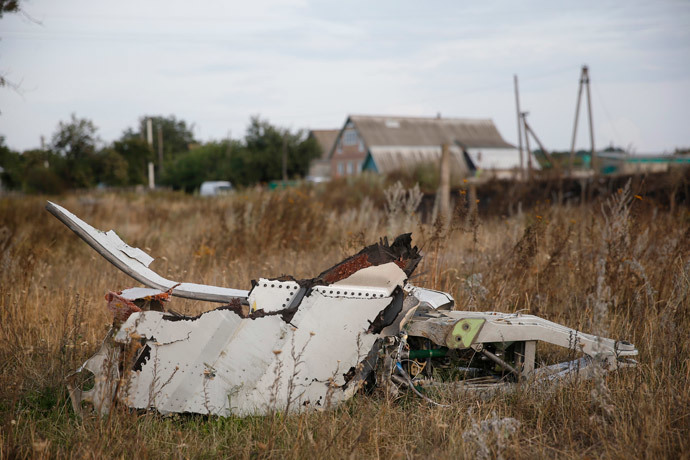 Wreckage is pictured at the crash site of Malaysia Airlines Flight MH17, near the settlement of Grabovo in the Donetsk region July 19, 2014. (Reuters / Maxim Zmeyev) 