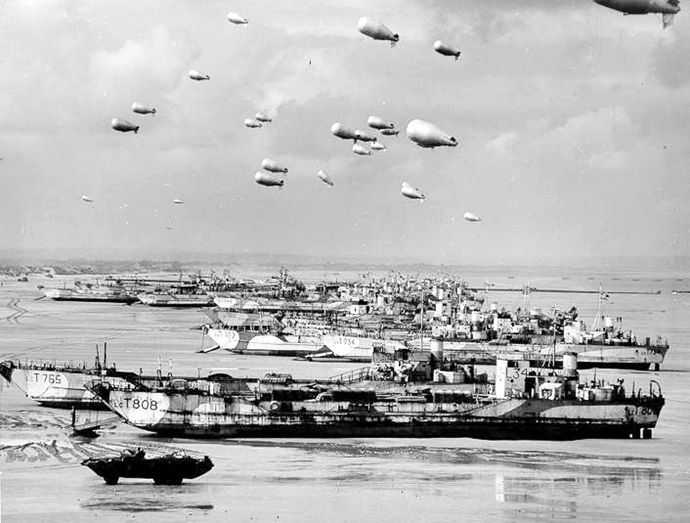 British LCT's line the Normandy shore, June 1944. (Reuters)