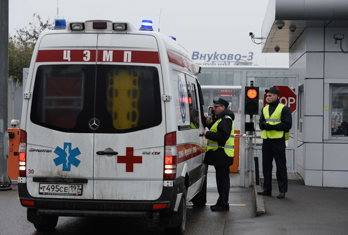 An ambulance stands near site where a single-engined Falcon (RIA Novosti / Maksim Blinov) 