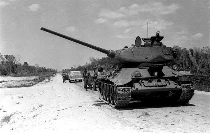 A tank of the Cuban Armed Forces sits in position near the area where some 1,500 anti-Castro allies came ashore at Playa Giron beach during the Bay of Pigs invasion on the south coast of Cuba, in this April 1961 file photo. (Reuters)